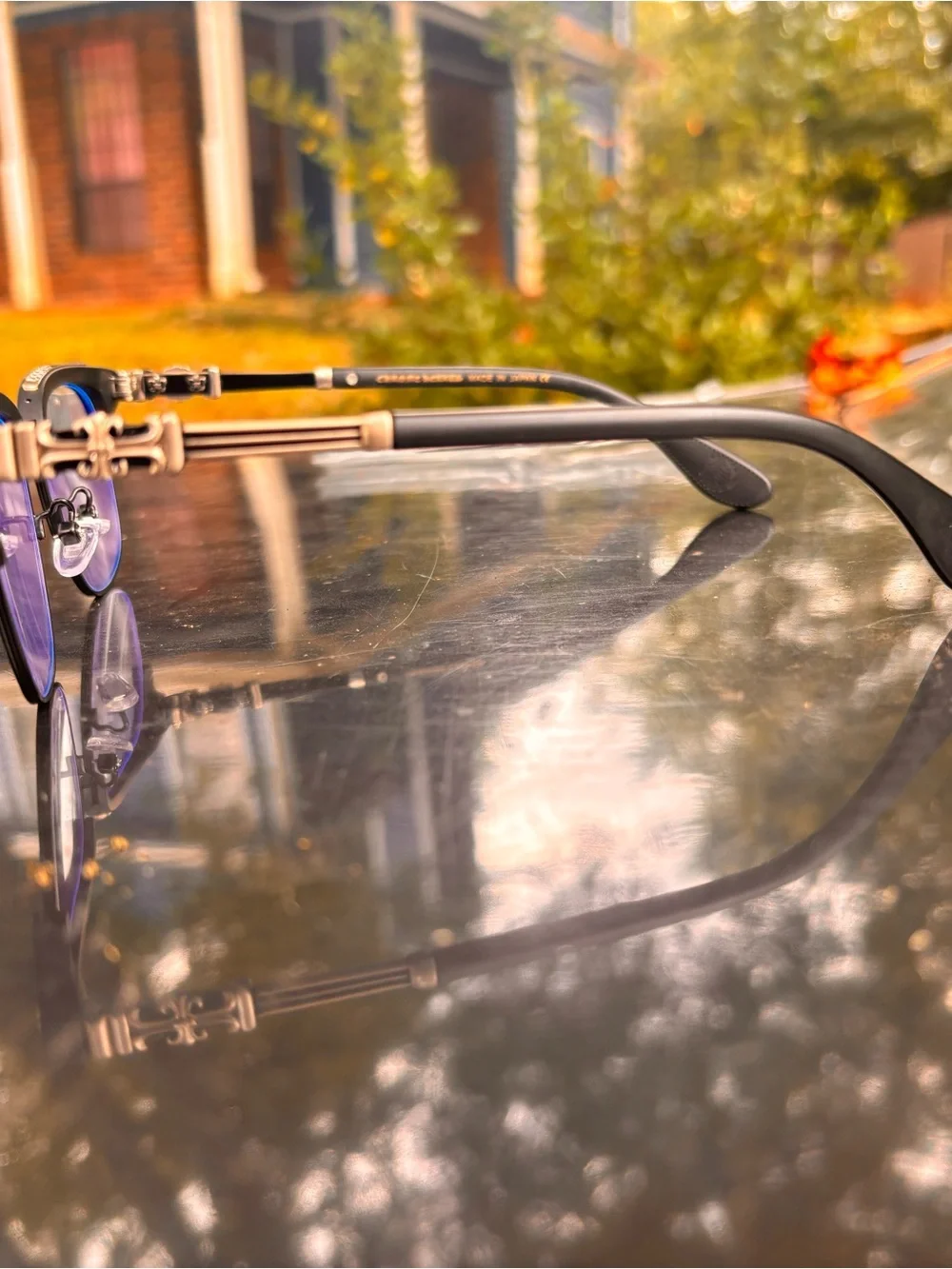 Chrome Hearts Unisex Metal Frame Glasses with Purple-Tinted Lenses